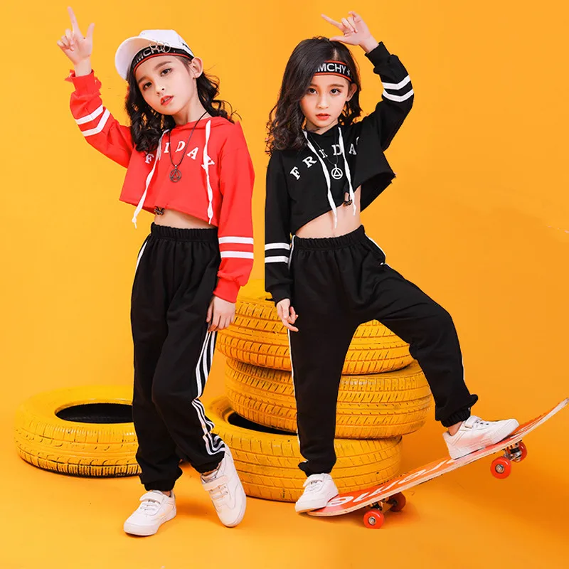 Children hip hop Crop top jogger pants Street jazz dance performance costume modern dance performance Suit Girls hip hop dance (5)
