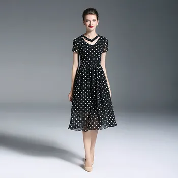 Summer Dress Woman 2018 New Hollow Out V-Neck Short Sleeves Black And White Polka Dot Jacquard Slim A-Line Casual Dress Midi
Summer Dress Woman 2018 New Hollow Out V-Neck Short Sleeves Black And White Polka Dot Jacquard Slim A-Line Casual Dress Midi