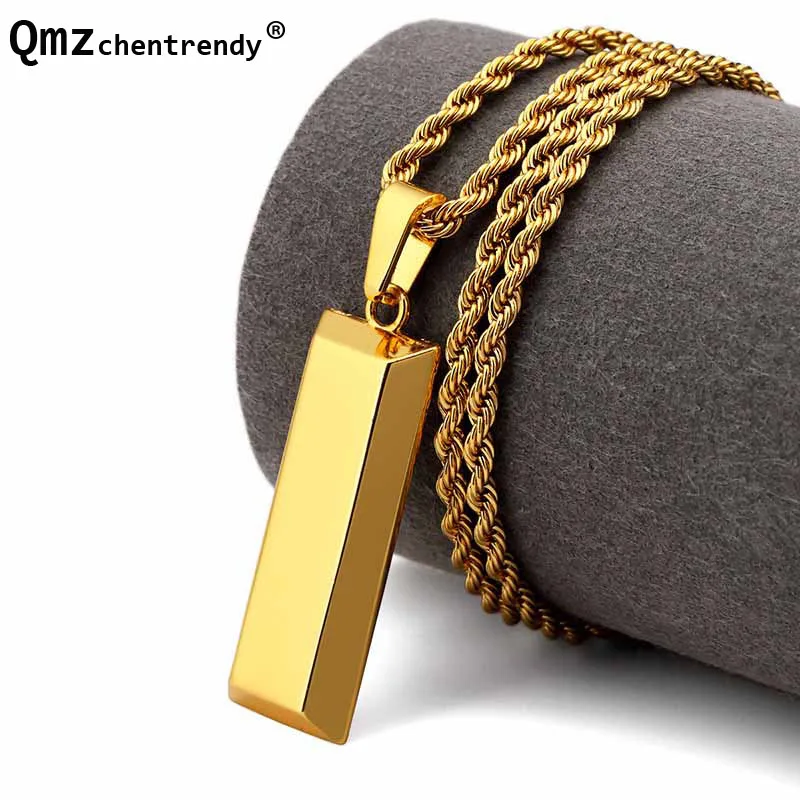 Hip hop High quality Mens Gold Smooth Bullion Golden Bar Pendant Necklace Male Hip Hop Punk Square Jewelry
Hip hop High quality Mens Gold Smooth Bullion Golden Bar Pendant Necklace Male Hip Hop Punk Square Jewelry
