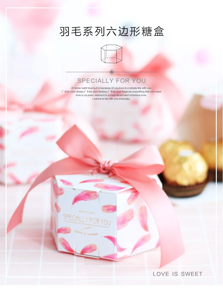 pink feather candy box with ribbon chocolate gift boxes wedding