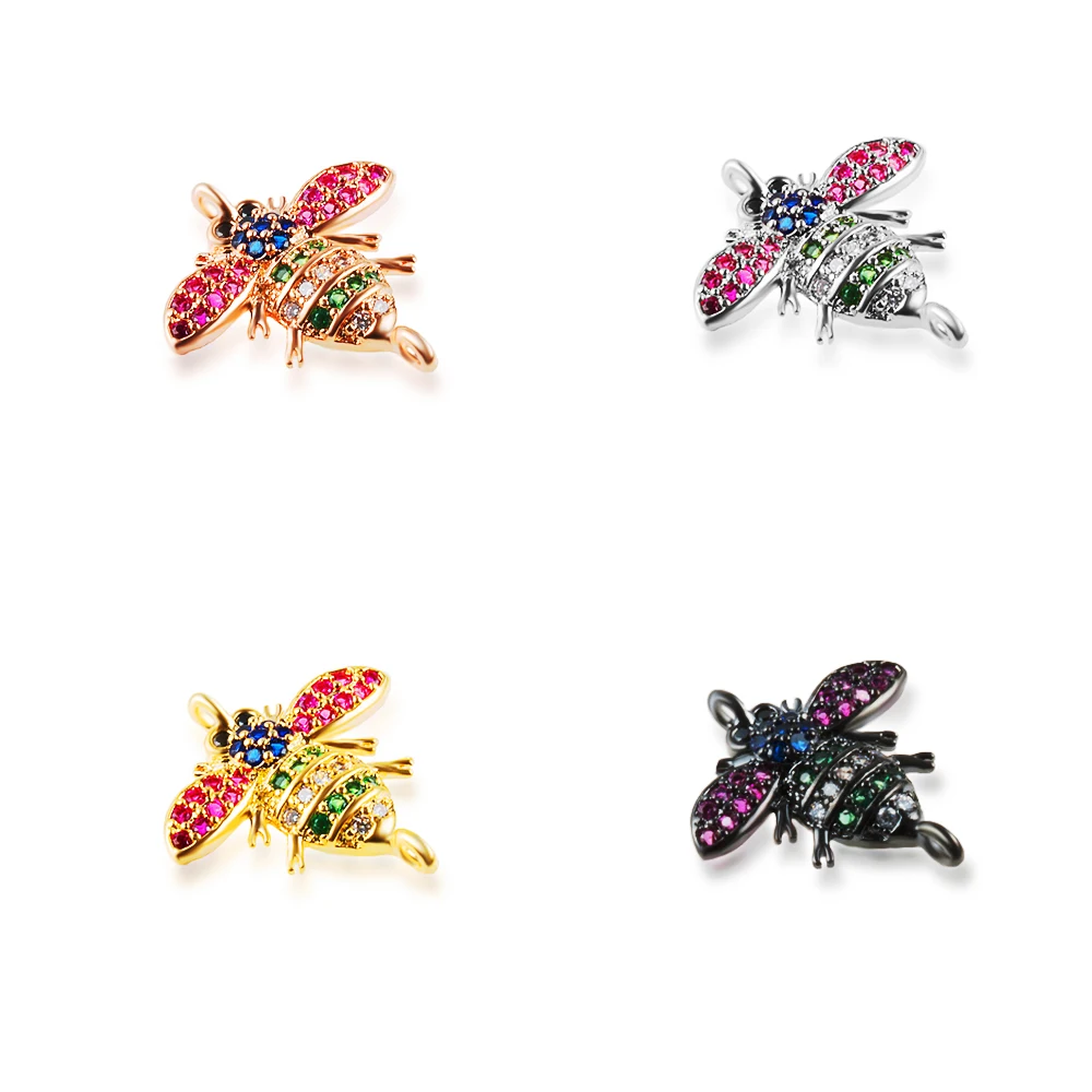 Trendy Multi Cubic Zirconia Bee Charms Connectors for Bracelet Jewelry Making Copper DIY Honeybee Beads | Украшения и аксессуары