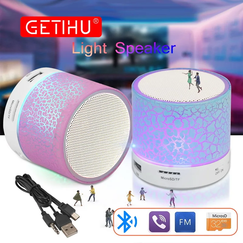 

GETIHU Mini LED Bluetooth Speaker Support TF USB FM Computers Portable Wireless Loudspeaker Column Stereo Sound System For Phone