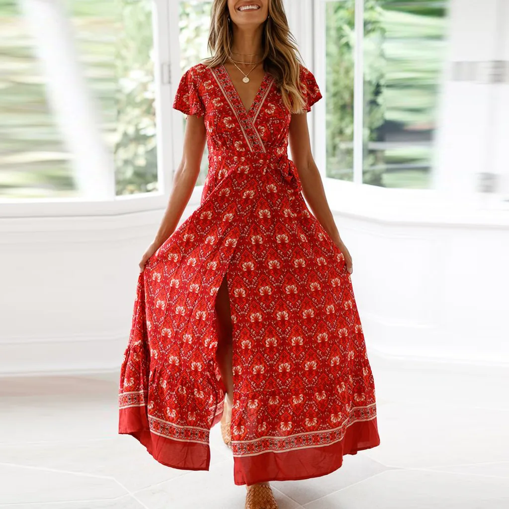 Summer Dress Womens Boho V-Neck Floral Summer Party Evening Beach Dress Long Dress Sundress Vestidos#80
Summer Dress Womens Boho V-Neck Floral Summer Party Evening Beach Dress Long Dress Sundress Vestidos#80