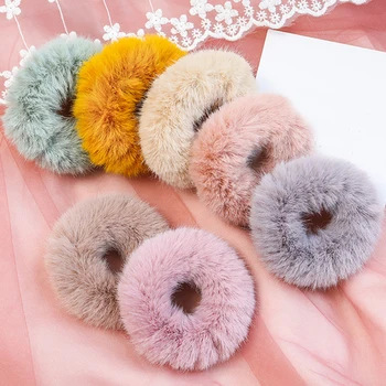 NEW Arrivals Winter Elastic Hair Rubber Band Hair Tiara Adult Simple Solid Color Soft Plush Hair Band for Women Hair Accessories