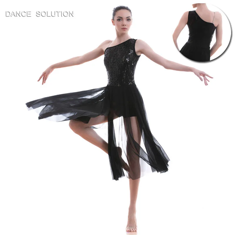 

Black Sequin Lace Bodice Ballet Costume Lyrical & Contemporary Dance Dress wiht Mesh Leotard Skirt Adult & Child Dancewear 17313