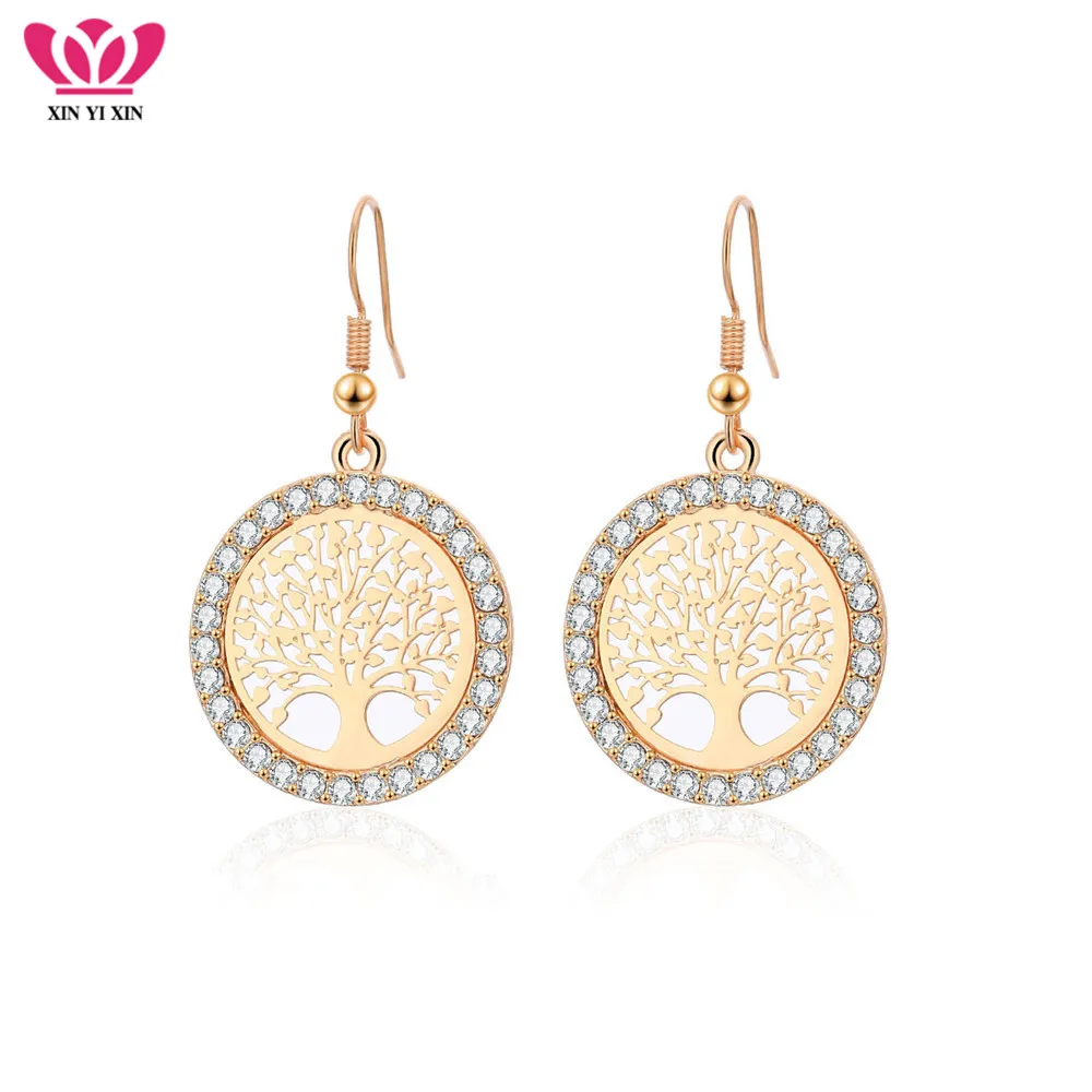 Gold Crystal Drop Earrings Women Hollow Out Tree of Life Pattern Round Earring moda mujer Jewelry 2018 Fashion Pendientes
Gold Crystal Drop Earrings Women Hollow Out Tree of Life Pattern Round Earring moda mujer Jewelry 2018 Fashion Pendientes