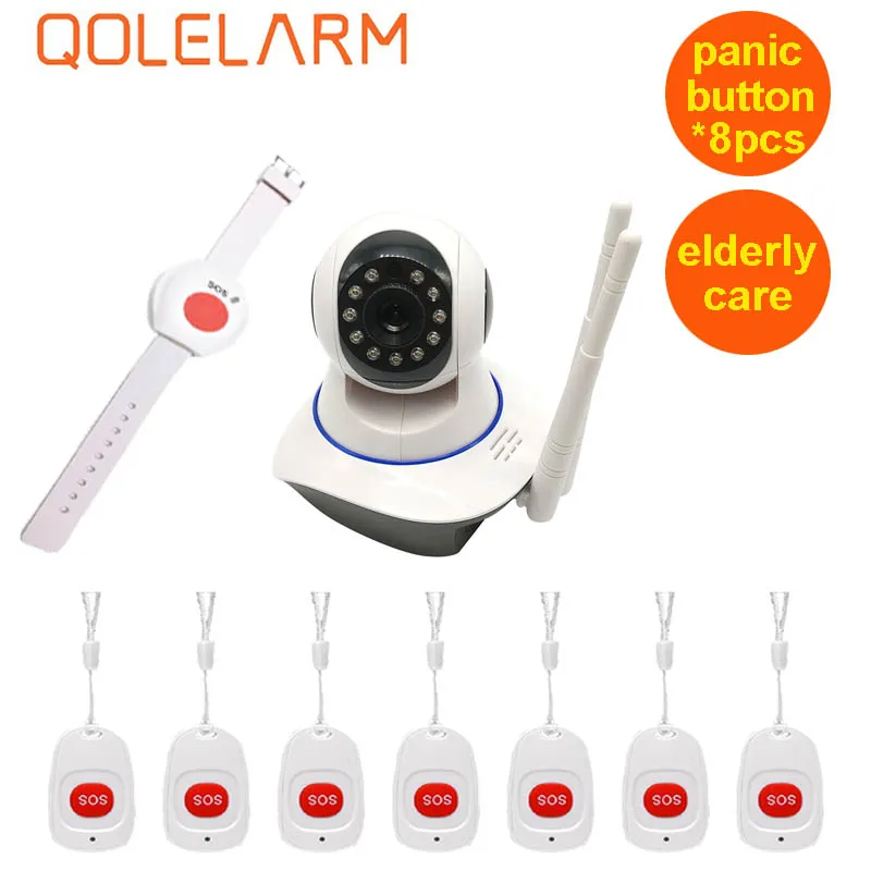 QOLELARM 8pcs wrist panic button 24 hours emergency help elderly care monitor security 720P 1,0MP IP camera WIFI SD video record
QOLELARM 8pcs wrist panic button 24 hours emergency help elderly care monitor security 720P 1,0MP IP camera WIFI SD video record