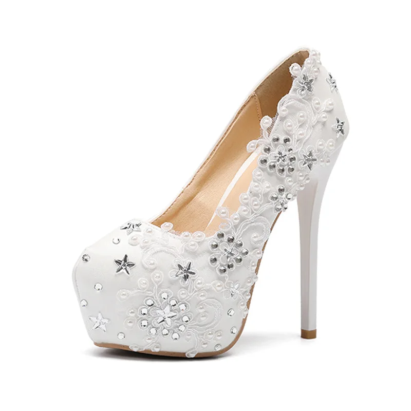 Women Shoes Bride Pumps 14cm High Heels White Lace Flowers Silver Stars Large Plus Big Size 11 Platform 3cm Female Shoes
Women Shoes Bride Pumps 14cm High Heels White Lace Flowers Silver Stars Large Plus Big Size 11 Platform 3cm Female Shoes