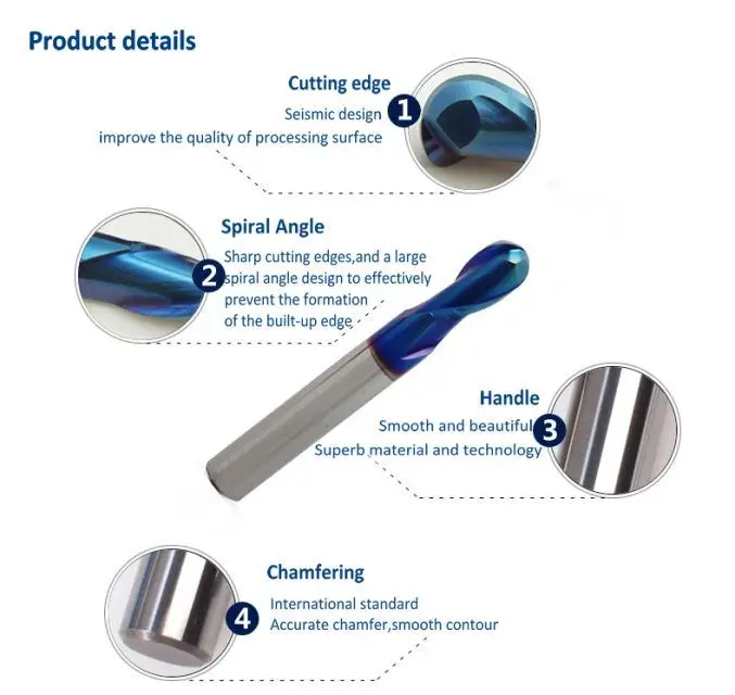 HRC60 Blue NaCo Coated R6*24*D12*100 Solid carbide Ball nose end mill 2 flute end mills with straight shank milling cutter
HRC60 Blue NaCo Coated R6*24*D12*100 Solid carbide Ball nose end mill 2 flute end mills with straight shank milling cutter