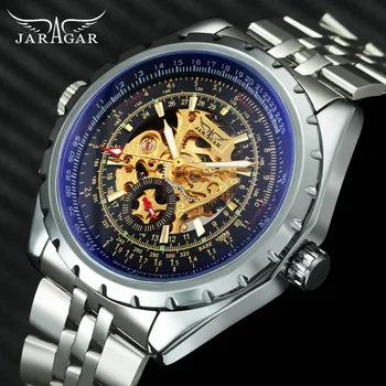 JARAGAR Military Auto Mechanical Watch Men Stainless Steel Strap Golden Skeleton Dial Blue Mirror Case Classic Wristwatch Clock
JARAGAR Military Auto Mechanical Watch Men Stainless Steel Strap Golden Skeleton Dial Blue Mirror Case Classic Wristwatch Clock