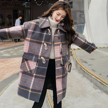 Blends Women Sweet Pink Elegant Horn Button Loose British Style Womens Plaid Trendy Female Soft All-match Long Wool Casual Blend
Blends Women Sweet Pink Elegant Horn Button Loose British Style Womens Plaid Trendy Female Soft All-match Long Wool Casual Blend