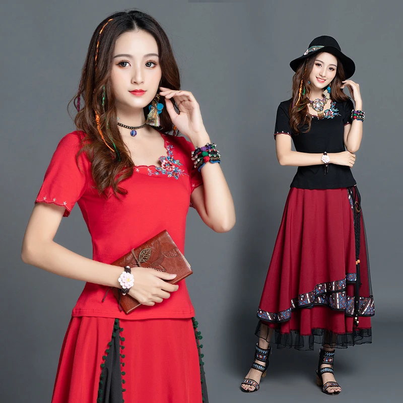KYQIAO ethnic designer t shirt women summer Mexico style boho hippie vintage o neck red black embroidery t shirt tops
KYQIAO ethnic designer t shirt women summer Mexico style boho hippie vintage o neck red black embroidery t shirt tops