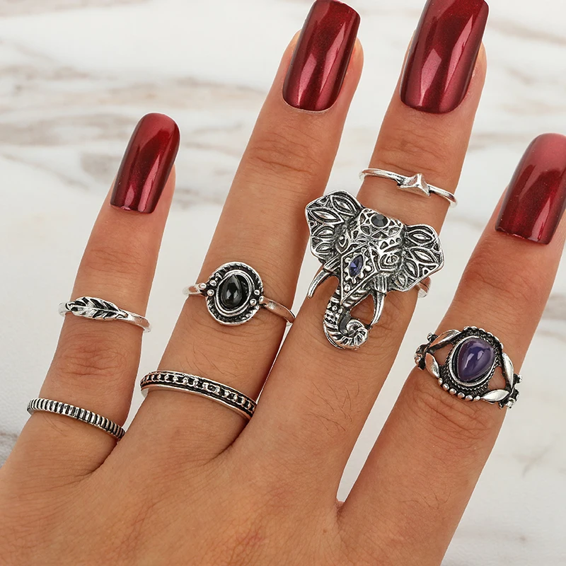 HuaTang Antique Silver Opals Elephant Leaf Punk Midi Sets Ring Steampunk Carved Knuckle Anillos Anel Rings For Women 4579
HuaTang Antique Silver Opals Elephant Leaf Punk Midi Sets Ring Steampunk Carved Knuckle Anillos Anel Rings For Women 4579