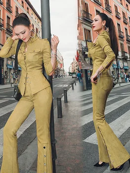 2019 Limited Spring New Women's Suit Mustard Yellow Fashion Temperament Suede Slimming Shirt And Micro Trousers Two-piece Women
2019 Limited Spring New Women's Suit Mustard Yellow Fashion Temperament Suede Slimming Shirt And Micro Trousers Two-piece Women