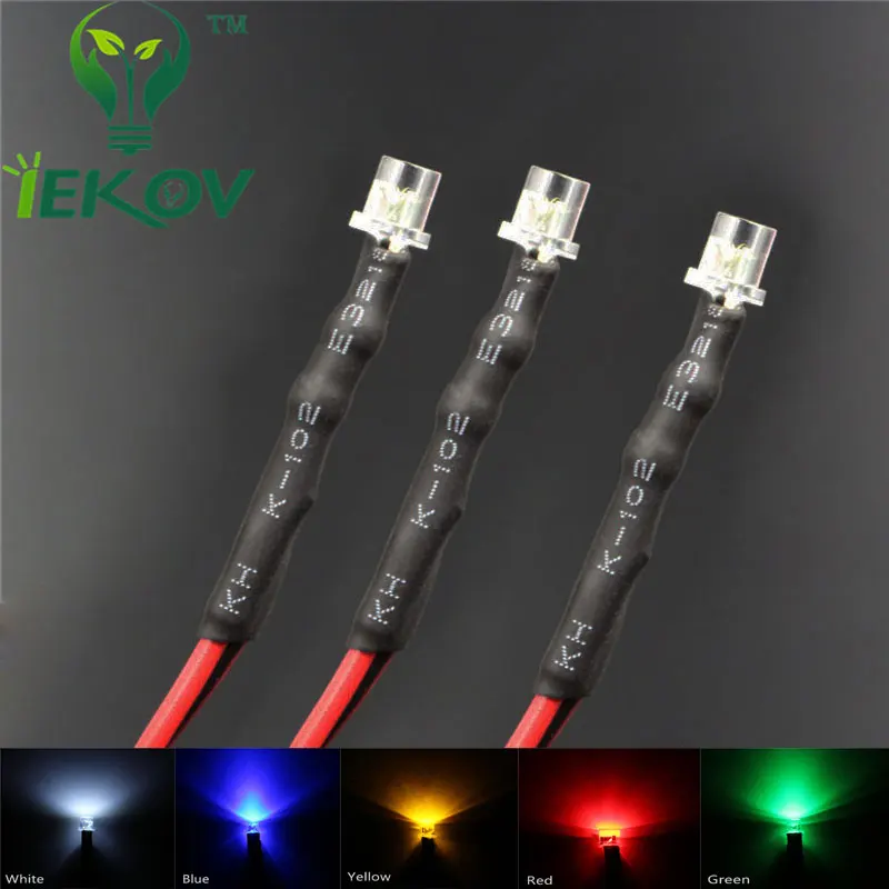 50pcs 12V Diode Ampoule LED Diodes Lumi/ères Diffus/ées Multi-Couleurs avec C/âble,LED Diode Electroluminescente C/âbl/é DC 9-12 V 3//5//10mm 5mm-Bleu