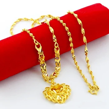 High Quality 24K Gold Color Plated Necklaces Imitation Gold Heart Pendant Chain Necklaces Jewelry Wholesale
High Quality 24K Gold Color Plated Necklaces Imitation Gold Heart Pendant Chain Necklaces Jewelry Wholesale
