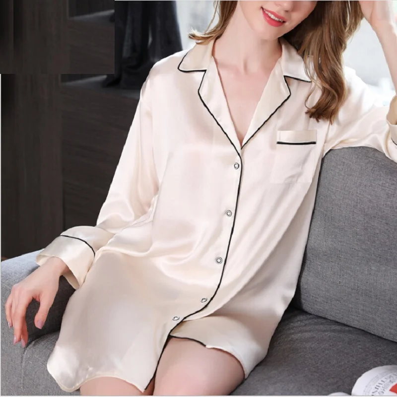 100% Silk Homewear Spring 2019 Women White Sexy Sleepshirt Nightwear Silk stain Female Full Sleeve Nightgown Shirt Dress
100% Silk Homewear Spring 2019 Women White Sexy Sleepshirt Nightwear Silk stain Female Full Sleeve Nightgown Shirt Dress