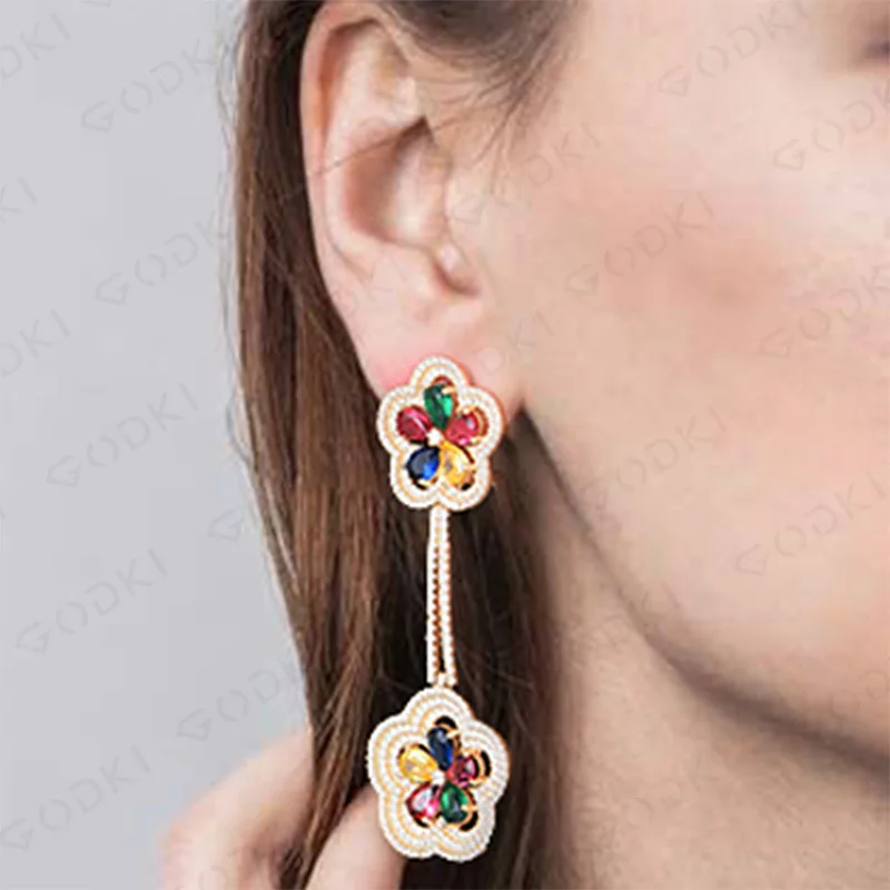 GODKI Luxury Flower Multicolor Dangle Earrings Trendy Cubic Zircon Wedding Engagement Party Indian gold earrings for women 2019
GODKI Luxury Flower Multicolor Dangle Earrings Trendy Cubic Zircon Wedding Engagement Party Indian gold earrings for women 2019