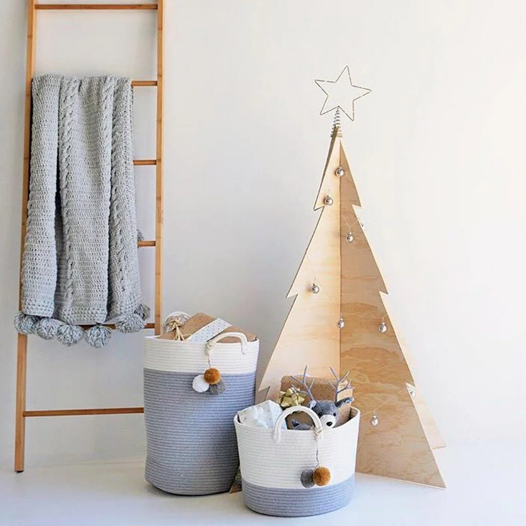 2x Cotton Weaving Storage Basket Rattan Storage Box For Cosmetics Basket Organizer Sundries Laundry Toys Storage Basket