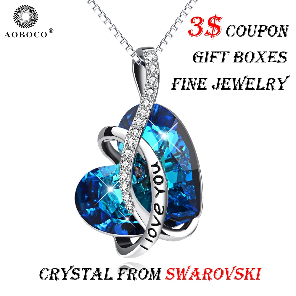 AOBOCO бренд обмотки ленты большое синее сердце кулон ожерелье кристалл от Swarovski с