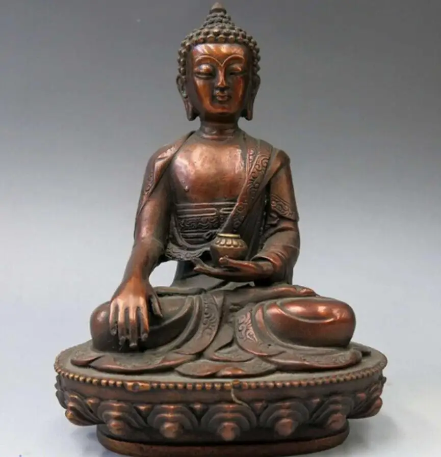 

China bronze sculpture carved fine red copper buddhism Medicine Buddha Statue