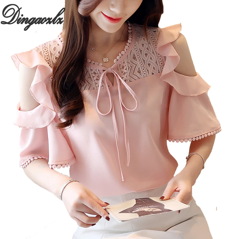 Dingaozlz Summer Women clothes New fashion Chiffon shirt Patchwork Lace blouse Sexy Flare sleeve Ruffles Female Tops
Dingaozlz Summer Women clothes New fashion Chiffon shirt Patchwork Lace blouse Sexy Flare sleeve Ruffles Female Tops