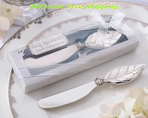 

(30Pcs/lot) Silver Chrome Wedding Favors and Gifts of Leaf design Spreader Bridal shower favors and Butter knife Party Favors