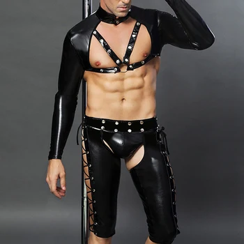 Mens sexy Faux Leather T shirts Sets Male latex DJ Club Wear black Wet Look Tees and Shorts Gay Funny corset Dancewear lingerie
Mens sexy Faux Leather T shirts Sets Male latex DJ Club Wear black Wet Look Tees and Shorts Gay Funny corset Dancewear lingerie