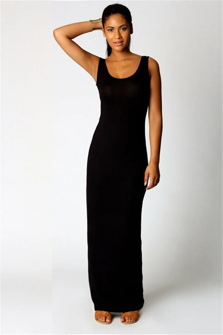 black O-neck Sleeveless Slim Dresses