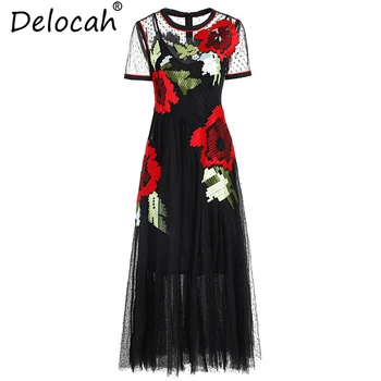 Delocah 2019 Women Summer Dress Runway Fashion Short Sleeve Flower Embroidery Mesh Overlay Collect Waist Vintage Midi Dresses
Delocah 2019 Women Summer Dress Runway Fashion Short Sleeve Flower Embroidery Mesh Overlay Collect Waist Vintage Midi Dresses