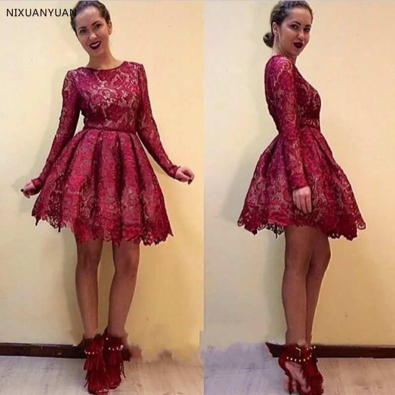 2019 New Burgundy Short A Line Lace Graduation Dresses Elegant Crew Neck Long Sleeves Sweet 16 Girls Party Dresses
2019 New Burgundy Short A Line Lace Graduation Dresses Elegant Crew Neck Long Sleeves Sweet 16 Girls Party Dresses