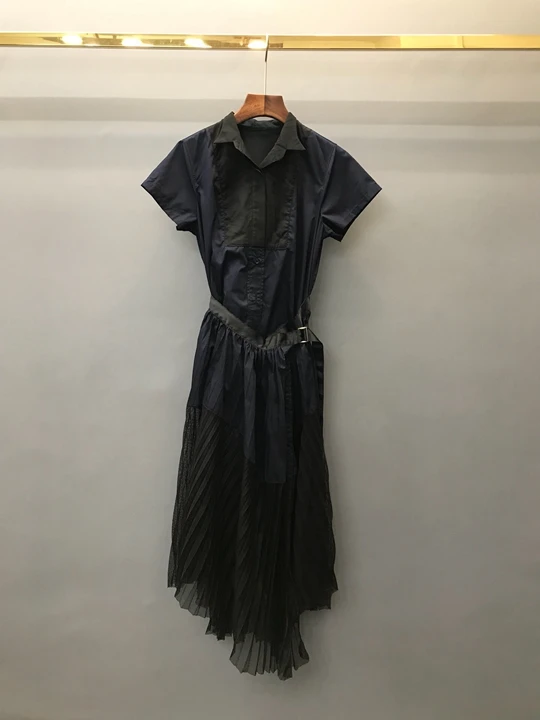 2019 summer new women's short-sleeved lapel side buckle with a folding dress
2019 summer new women's short-sleeved lapel side buckle with a folding dress