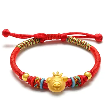 Real 24K 999 Yellow 3D Gold Year of the Pig Bracelet Crown Pig Zodiac Weaving Rope For Women Men Female Bead Bracelet 16cm
Real 24K 999 Yellow 3D Gold Year of the Pig Bracelet Crown Pig Zodiac Weaving Rope For Women Men Female Bead Bracelet 16cm