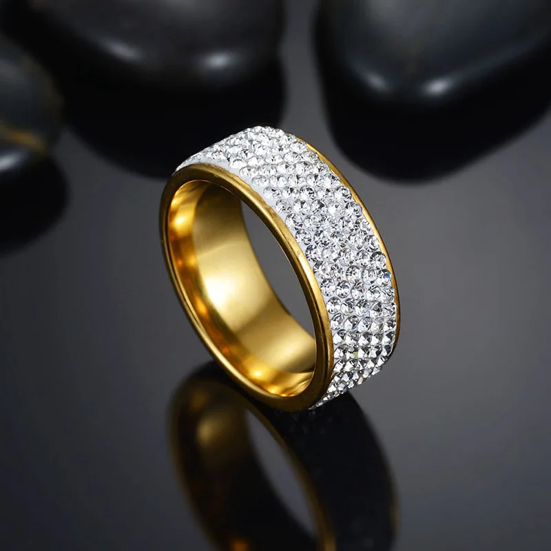 Romantic 5 Rows Crystal Stainless Steel Ring Women for Elegant Full Finger Love Wedding Rings Jewelry Width 8mm
Romantic 5 Rows Crystal Stainless Steel Ring Women for Elegant Full Finger Love Wedding Rings Jewelry Width 8mm