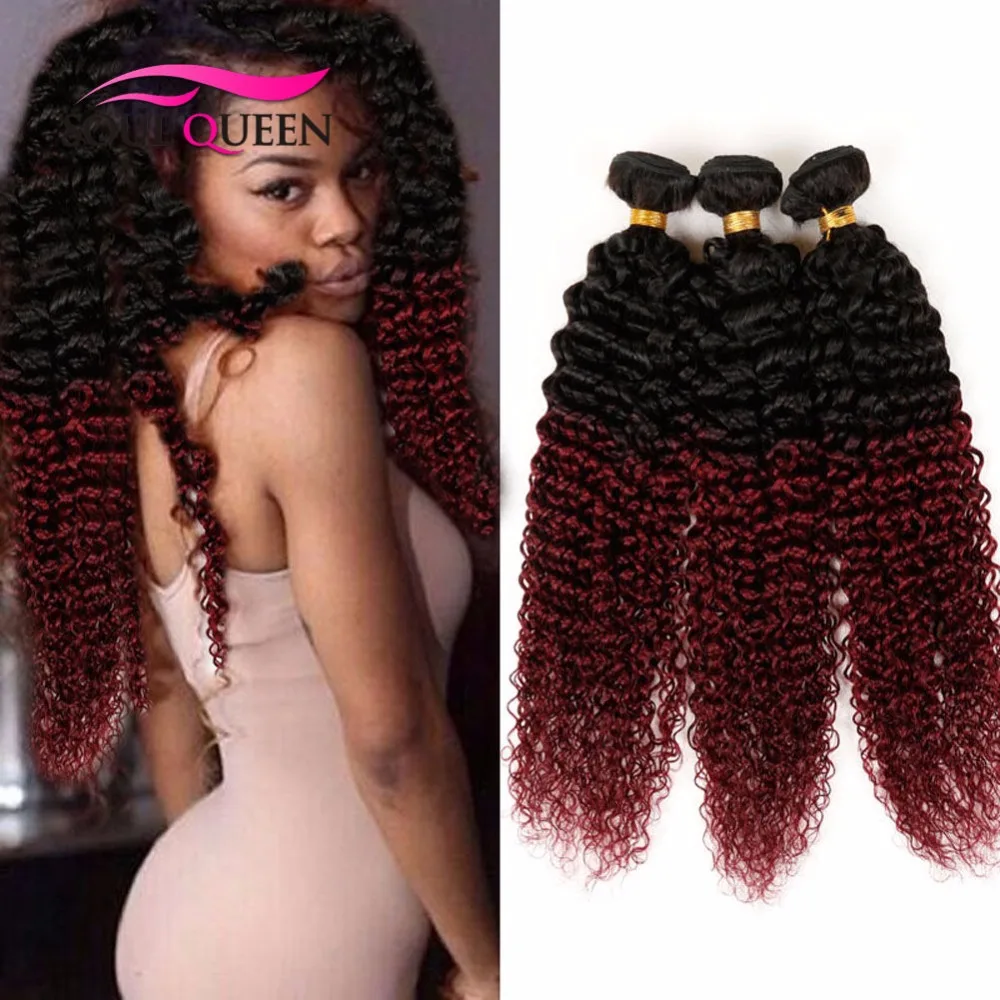 

Two Tone Brazilian Weave Hair Kinky Curly Ombre Human Hair Extensions 1B/Burgundy Red 99J 3 Bundles Ombre Brazilian Hair Curly