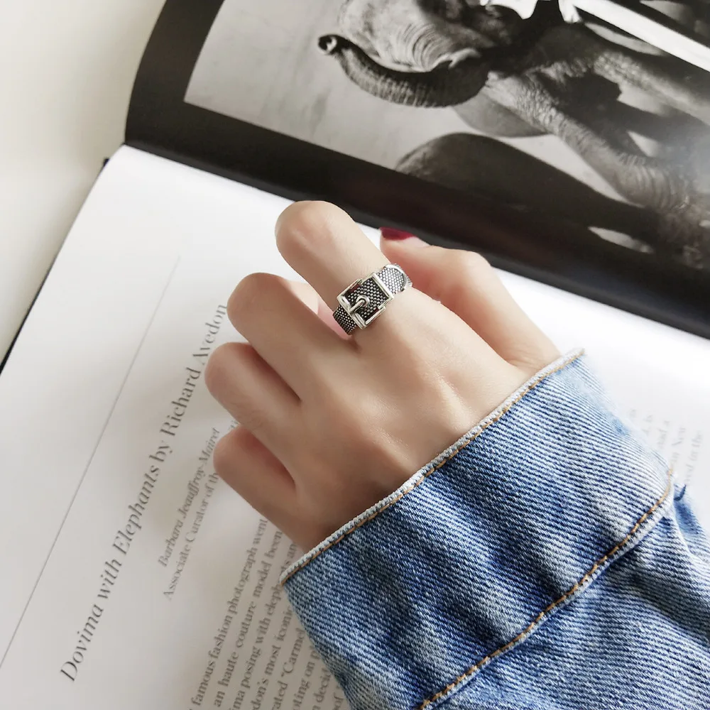 925 sterling silver ring fashion retro belt buckle ring opening adjustable personality trend men women girls silver hand jewelry
925 sterling silver ring fashion retro belt buckle ring opening adjustable personality trend men women girls silver hand jewelry