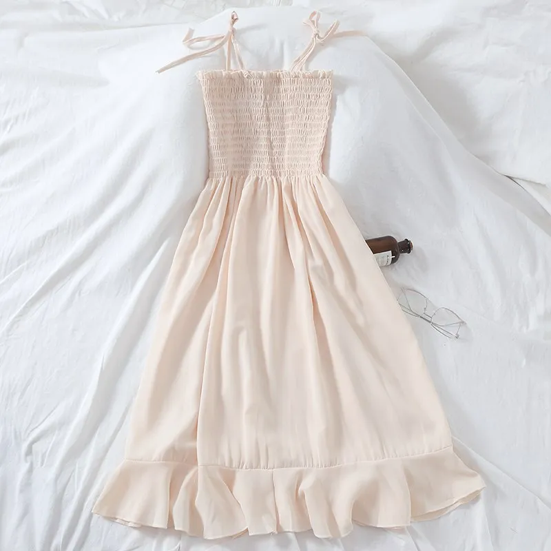 Mferlier Mori Girl Sundress Spaghetti Strap High Waist Ruffles Hem Splice Pink Beige 4 Solid Colors Elegant Women Summer Dress
Mferlier Mori Girl Sundress Spaghetti Strap High Waist Ruffles Hem Splice Pink Beige 4 Solid Colors Elegant Women Summer Dress
