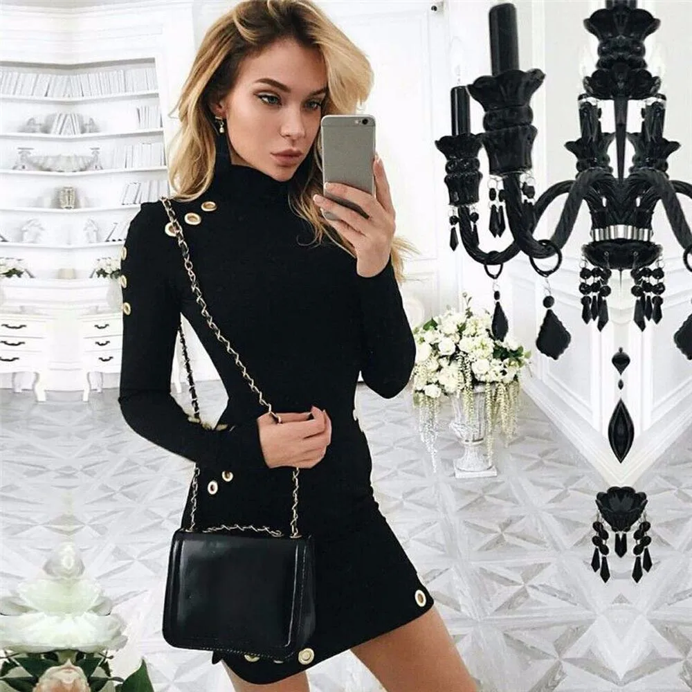Fashion women's sexy small high-neck long-sleeved bag hip cotton hip-hop slim black dress female summer dress sundress #20 new
Fashion women's sexy small high-neck long-sleeved bag hip cotton hip-hop slim black dress female summer dress sundress #20 new