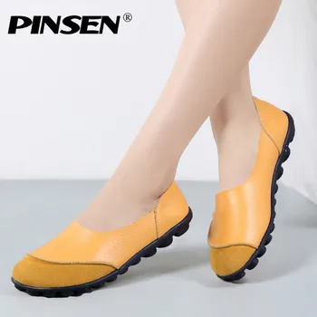 PINSEN New Fashion Women Ballet Flats Shoes Loafers Women Slip-On Genuine Leather Female Flats Moccasins Ladies Driving Shoes 
PINSEN New Fashion Women Ballet Flats Shoes Loafers Women Slip-On Genuine Leather Female Flats Moccasins Ladies Driving Shoes