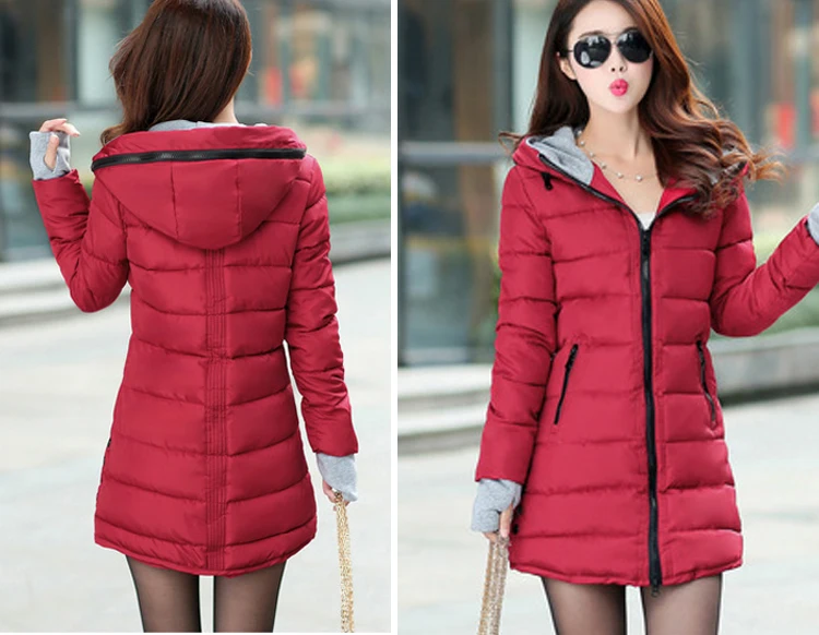 2017 women winter hooded warm coat plus size candy color cotton padded jacket female long parka womens wadded jaqueta feminina 11