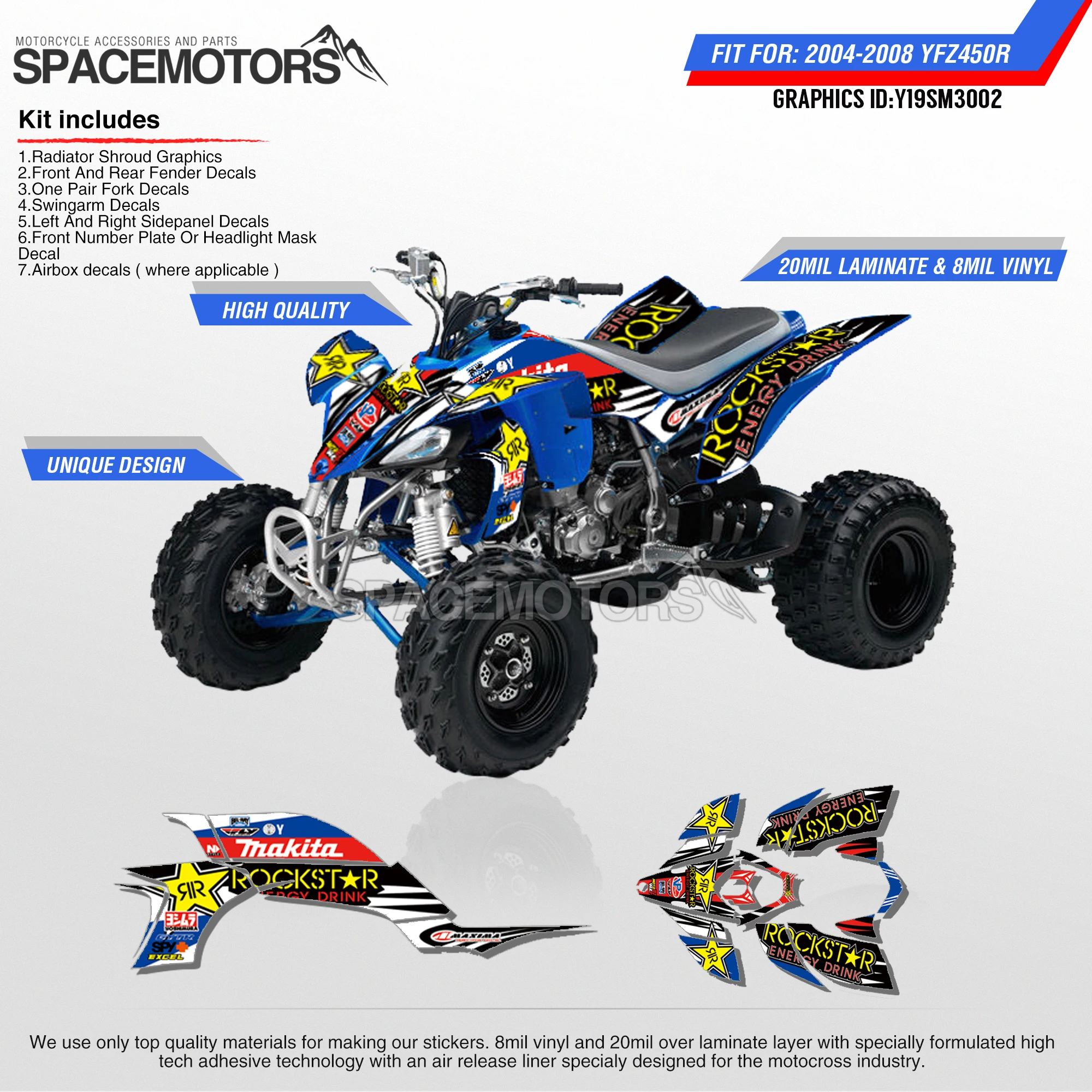 MotoSpace индивидуальная команда графики фоны наклейки 3M пользовательские для YAMAHA ATV