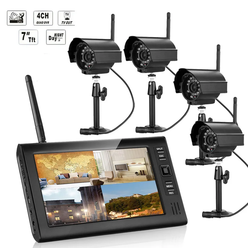 

NEW 7 Inch Monitor Wireless CCTV Kit 2.4GHz 4CH Channel CCTV DVR 4PCS Wireless Cameras Audio Night Vision Home Security System