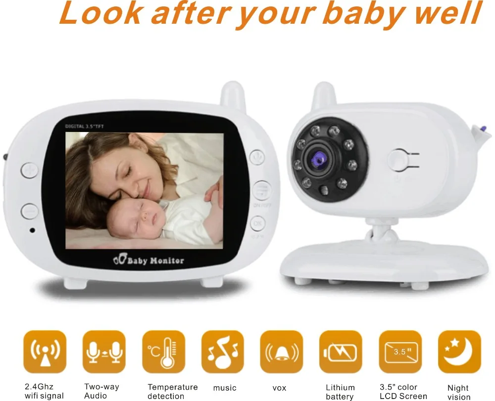 2.4Ghz Wireless Digital 3.5" LCD Baby Monitor Camera 2 Way Audio Talk Video Night Vision Home WIFI Nanny Security Temperature
2.4Ghz Wireless Digital 3.5" LCD Baby Monitor Camera 2 Way Audio Talk Video Night Vision Home WIFI Nanny Security Temperature