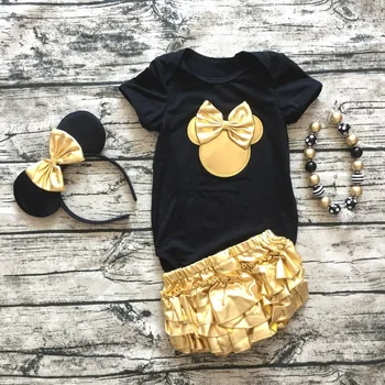 2020 New Summer Baby Girl Clothing Cotton romper Short Sleeve Golden Ruffle Bloomers Shorts minnie Headband Newborn Infant Sets
2020 New Summer Baby Girl Clothing Cotton romper Short Sleeve Golden Ruffle Bloomers Shorts minnie Headband Newborn Infant Sets