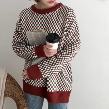 2 colors 2018 New Harajuku Women Sweaters Spring Retro Plaid Long Sleeve Knitted Sweater Female Casual Pullovers Jumpers
2 colors 2018 New Harajuku Women Sweaters Spring Retro Plaid Long Sleeve Knitted Sweater Female Casual Pullovers Jumpers