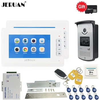 

JERUAN New 7`` LCD Screen Video Door phone Voice/Video Recording Intercom system kit 2 White Monitors + RFID Access IR Camera