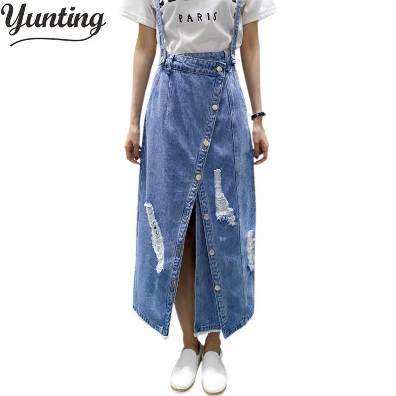 yunting Ladies irregular Front Slit Elegant Denim Skirts Suspender Split Saias Summer Ripped Womens Skirt Jeans Jupe Hole
yunting Ladies irregular Front Slit Elegant Denim Skirts Suspender Split Saias Summer Ripped Womens Skirt Jeans Jupe Hole