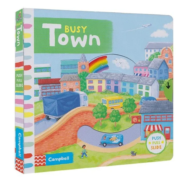 Campbell Busy Town push pull slide movable Mechanical book English picture flap board book kids early education toy
Campbell Busy Town push pull slide movable Mechanical book English picture flap board book kids early education toy