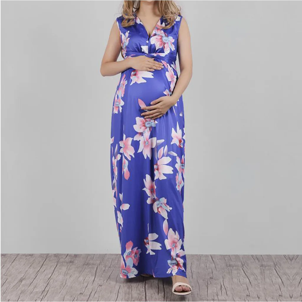 Maternity Dress Long Women Short sleeve Pregnant Floral Print Sundress Sexy Beach | Мать и ребенок