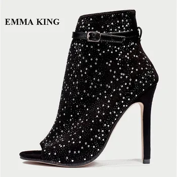 EMMA KING Sexy One Single Buckle Booties Cut-out Crystal Rhinestone Stage Ankle Boots Women Open Toe High Heels Zapatos De Mujer
EMMA KING Sexy One Single Buckle Booties Cut-out Crystal Rhinestone Stage Ankle Boots Women Open Toe High Heels Zapatos De Mujer